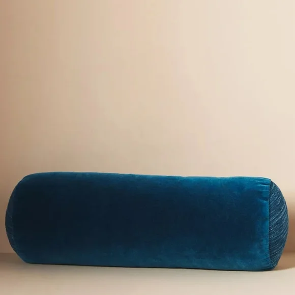 Anthropologie Velvet Trova Bolster Pillow - deep turquoise blue - Picture 1 of 12